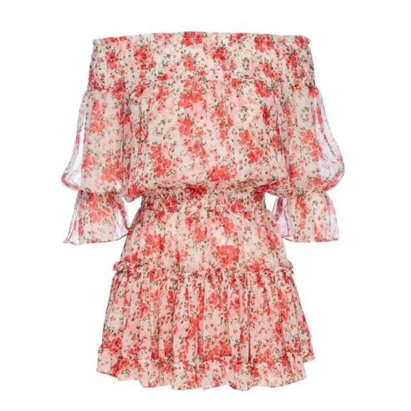 Misa Darla Poppy Floral Mini Dress Large Red Ruffle Romantic Feminine Coquette - Picture 4 of 16